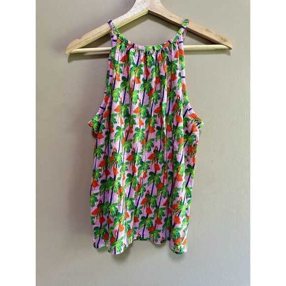 Bouffants & Broken Hearts 100% Linen Pink Flamingos Summer Tank Top Size L - Picture 5 of 7